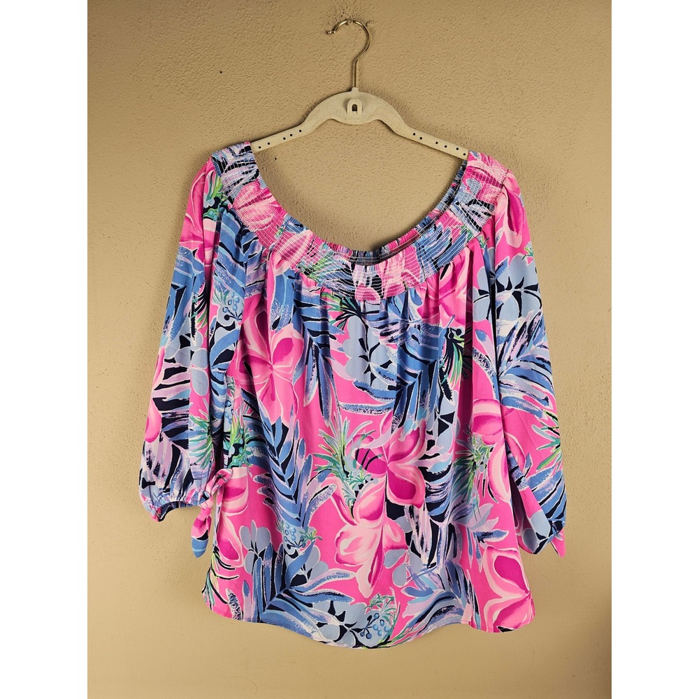 Lilly Pulitzer Womens Pretty In Pink Cockatoo Maryellen Off Shoulder Top Medium